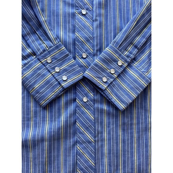 Vtg Western Shirt Wrangler Cowboy Pearl Snap Chambray Blue Striped Mens XXL 2XL - Picture 5 of 11
